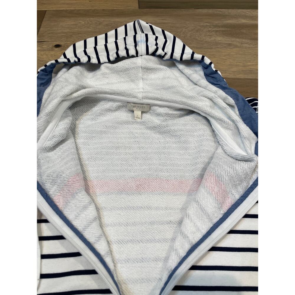 Talbots Size L Full Zip‑Up Hooded Terry Cloth Sweatshirt with Stripes Red Accent - Picture 6 of 7